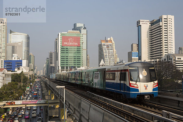 Bangkok  Hauptstadt  Transport  Architektur  Brücke  heben  Metro  Asien  Innenstadt  Thailand  Zug