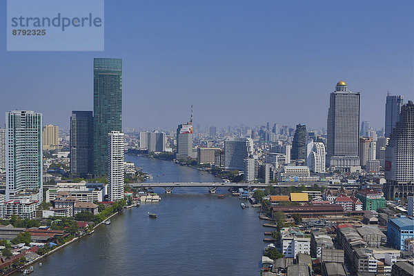 Bangkok  Hauptstadt  Skyline  Skylines  Reise  Großstadt  Boot  Brücke  Fluss  Tourismus  Asien  Innenstadt  Thailand