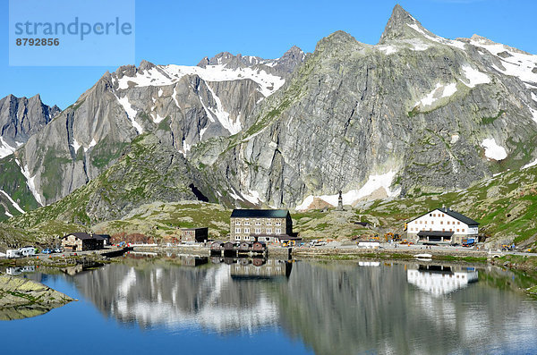 Bernhardiner  Europa  Spiegelung  See  Architektur  Statue  Gletscher  Grenze  Italien  Schnee  schweizerisch  Schweiz