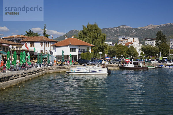 Hafen Ufer See Boot vertäut Mazedonien