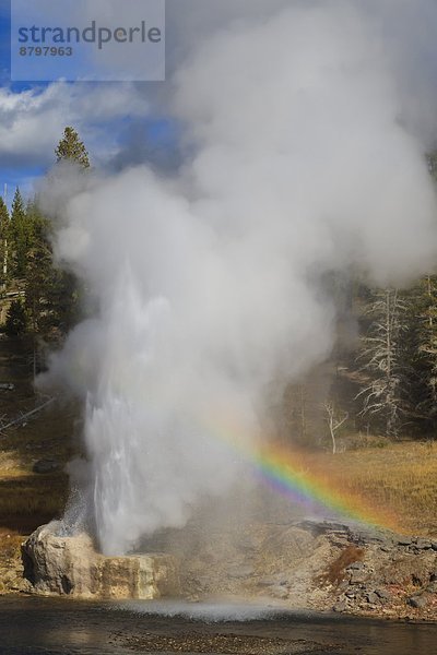 Vereinigte Staaten von Amerika  USA  Flussufer  Ufer  Vulkanausbruch  Ausbruch  Eruption  Geysir  Nordamerika  UNESCO-Welterbe  Yellowstone Nationalpark  Regenbogen  Wyoming