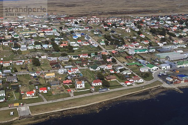 Dach Gebäude bunt Ansicht Luftbild Fernsehantenne Falklandinseln Südamerika
