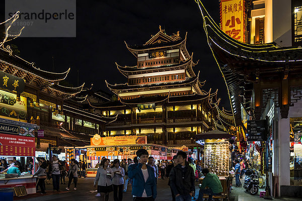 beleuchtet Tradition Nacht Gebäude Geschichte China Shanghai