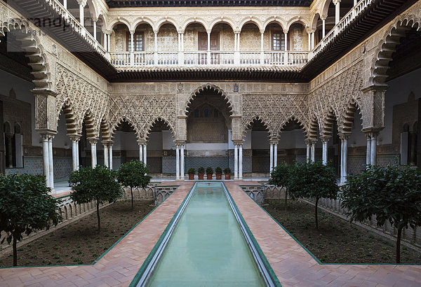 Hof der Jungfrauen  Patio de las Doncellas  Alcázar von Sevilla  Andalusien  Spanien