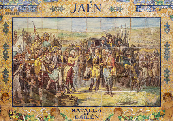 Fliesen mit der Darstellung einer historischen Szene  Plaza de España  Sevilla  Andalusien  Spanien