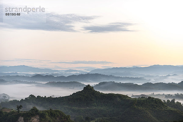 Landschaft im Nebel  Mrauk U  Sittwe-Division  Rakhine Staat  Myanmar