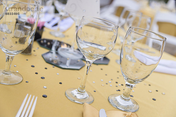 Party table with glasses  table cloth and decoration