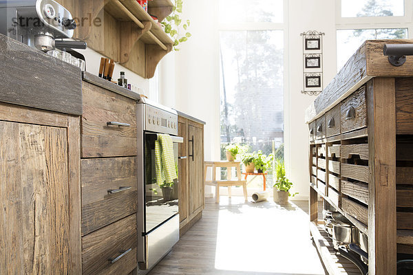 Country style kitchen in sunlight