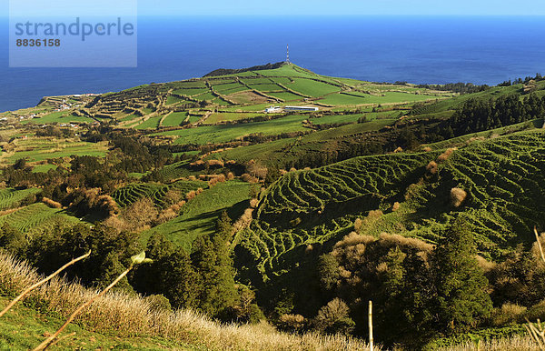 Portugal  Azoren  Sao Miguel  Blick von Caldeira das Sete Cidades zur Atlantikküste