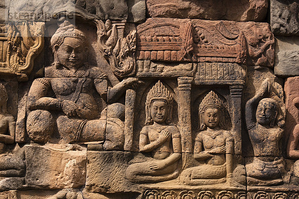 Basrelief an der Terrasse des Lepra-Königs  Elefantenterrasse  Angkor Thom  Siem Reap  Kambodscha