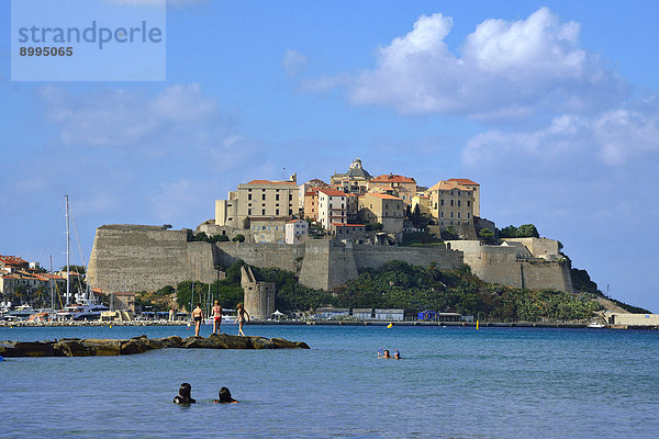 Frankreich Strand Stadt Ansicht Calvi Zitadelle Korsika