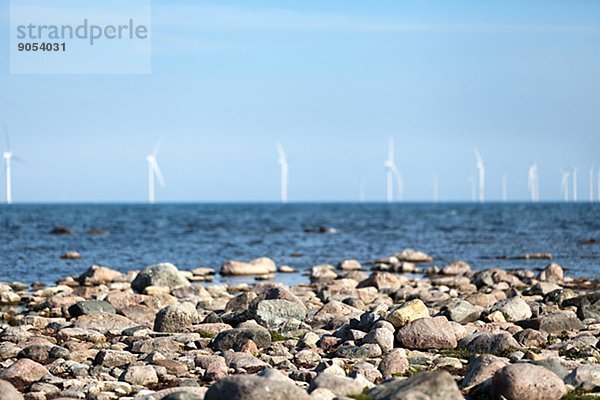 Windturbine Windrad Windräder Felsen Strand Hintergrund Öland Schweden