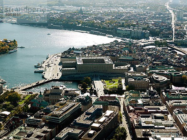 Stockholm Hauptstadt Wohnhaus Parlamentsgebäude Ansicht Luftbild Fernsehantenne Schweden