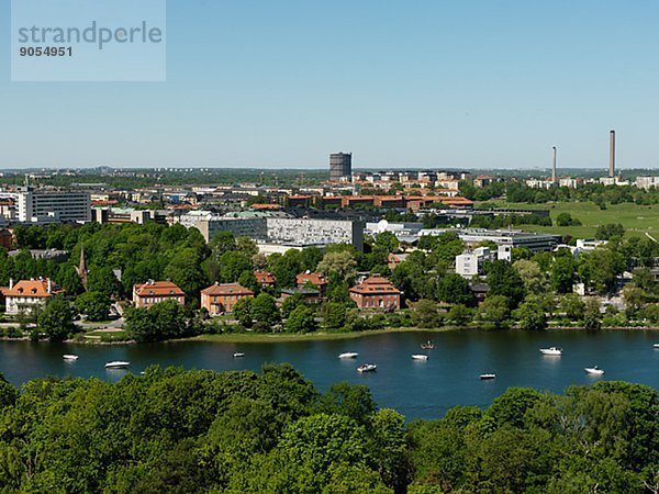 hoch  oben  Stockholm  Hauptstadt  Boot  Ansicht  Flachwinkelansicht  Winkel  Schweden