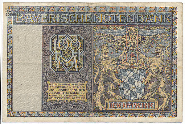 Alter Geldschein  100 Mark  Rückseite  Bayerische Notenbank von 1922