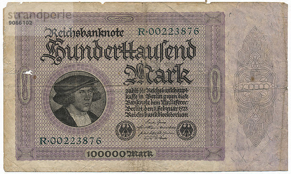 Alter Geldschein  100.000 Mark  Vorderseite  Reichsbanknote von 1923