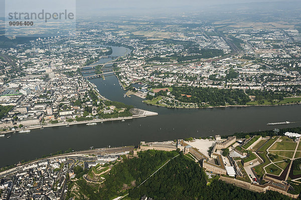Deutschland  Rheinland-Pfalz  Koblenz  Luftbild Deutsches Eck mit Festung Ehrenbreitstein