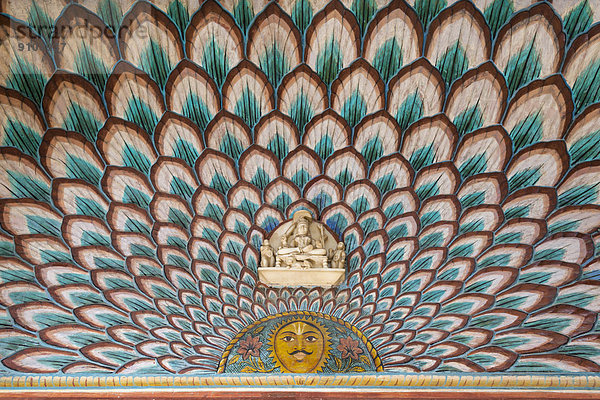 Wandmalerei  Pfauen-Tor  Stadtpalast  Jaipur  Rajasthan  Indien