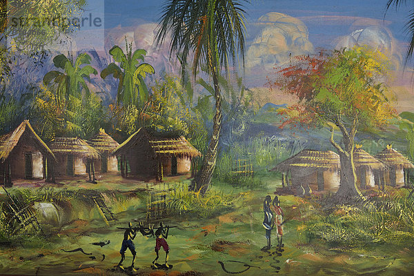 Hütten im Busch  Gemälde  Kinshasa  Demokratische Republik Kongo