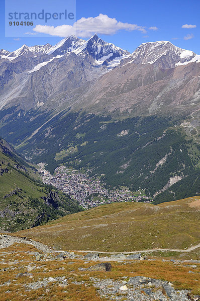 Berg Tal Ansicht Schweiz Zermatt Kanton Wallis