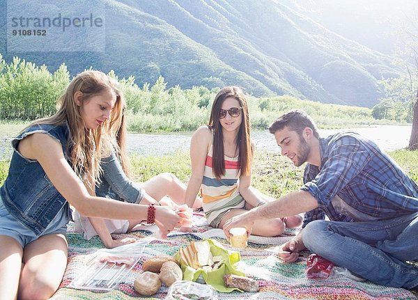 Freunde sitzen beim Picknick