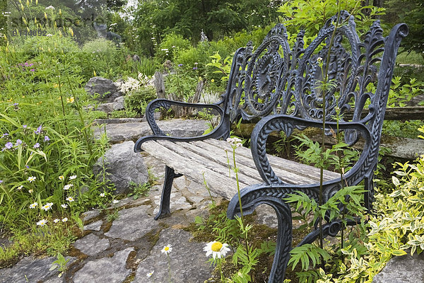 sitzend Sommer Garten Antiquität Sitzbank Bank Nachbarschaft Landschaftsarchitektur Hinterhof Kanada Quebec