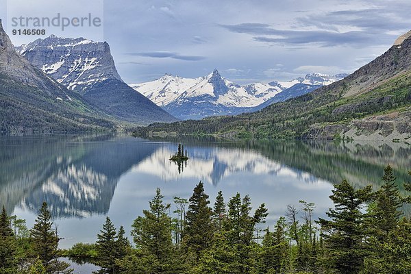 Vereinigte Staaten von Amerika  USA  Berg  Spiegelung  ungestüm  Insel  Glacier Nationalpark  Gans  Reflections