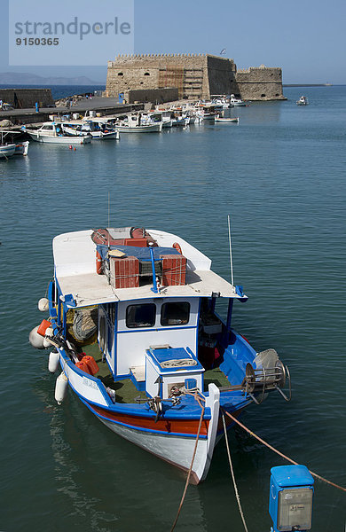 Hafen Boot Festung Hintergrund Venetien Kreta Fischer Griechenland