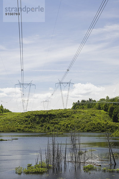 Wasser Frische über Sumpf Frühling Laurentian Mountains kahler Baum kahl kahle Bäume Kanada Elektrizität Strom Quebec