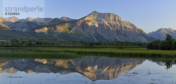 Morgendämmerung  Spiegelung  Teich  Waterton Lakes Nationalpark  Alberta  Kanada
