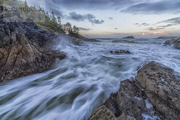 Felsbrocken aufwärts Küste Gezeiten groß großes großer große großen Tofino British Columbia British Columbia Kanada Wellen brechen