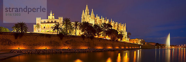 Kathedrale von Palma in der Abenddämmerung  Parc de la Mar  Palma de Mallorca  Mallorca  Balearen  Spanien