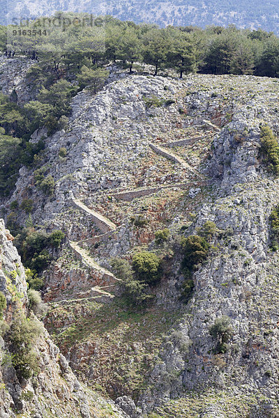 Abstieg in die Aradena-Schlucht  Aradena  Lefka Ori Berge  Bezirk Chania  Kreta  Griechenland