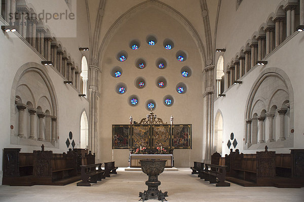 Alter Chor  mit barockem Hochaltar und Taufbecken  St.-Paulus-Dom  Münster  Münsterland  Nordrhein-Westfalen  Deutschland