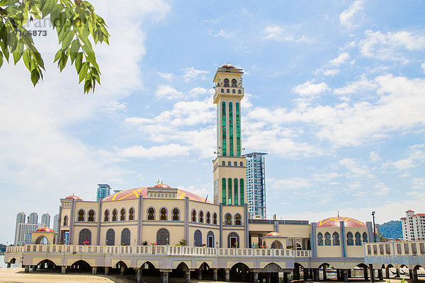 Floating Mosque under blue sky  Tanjung Bungah  Penang  Malaysia