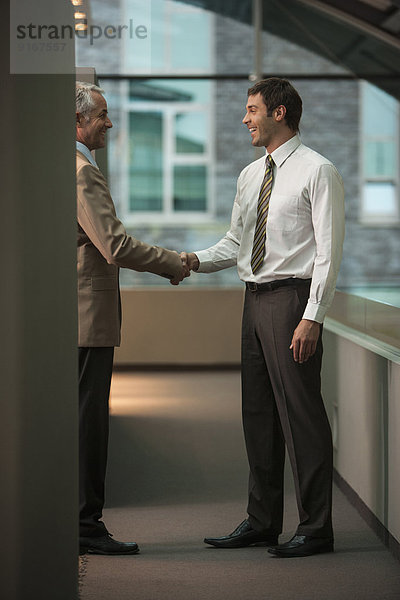 Businessmen shaking hands in office