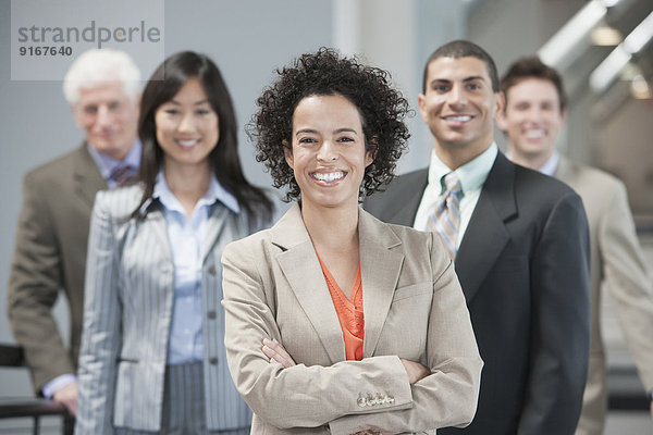 Business people smiling in office