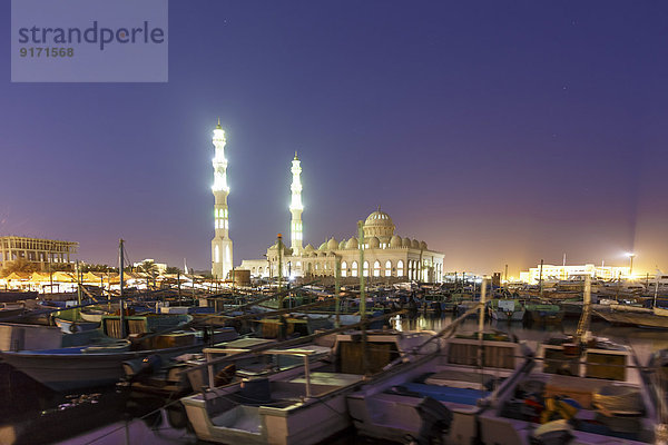 Egypt  Hurghada  view to El Mina Mosque at evening twilight