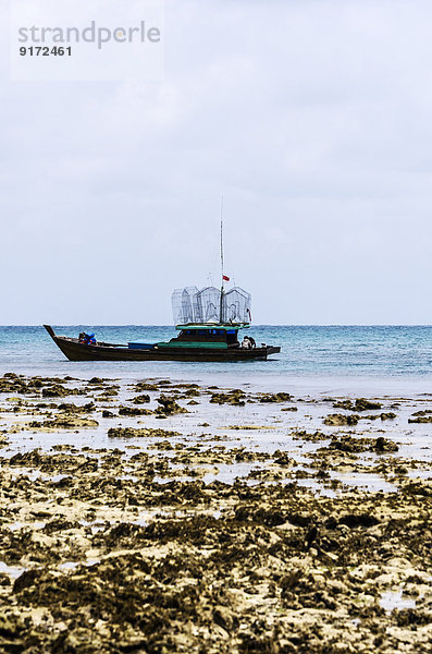 Indonesia  Nikoi Island  Fishing boat with fish traps