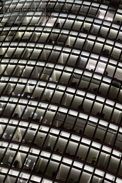 Germany  Berlin  lighted facade of Deutsche Bahn headquarter at Potsdamer Platz  partial view
