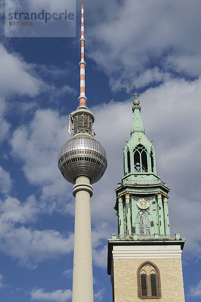 Germany  Berlin  TV Tower at Alexanderplatz and St. Marienkirche