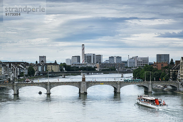 Switzerland  Basel  Cityscape with River Rhine and Mittlere Bruecke