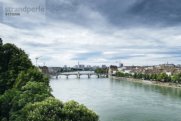 Switzerland  Basel  Cityscape with River Rhine and Mittlere Bruecke