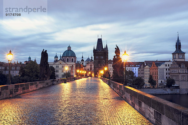 Czech Republic  Prague  Blue hour at Charles Bridge