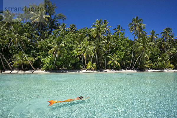 Palau  junge Frau in Meerjungfrau Kostüm schwimmend in einer Lagune