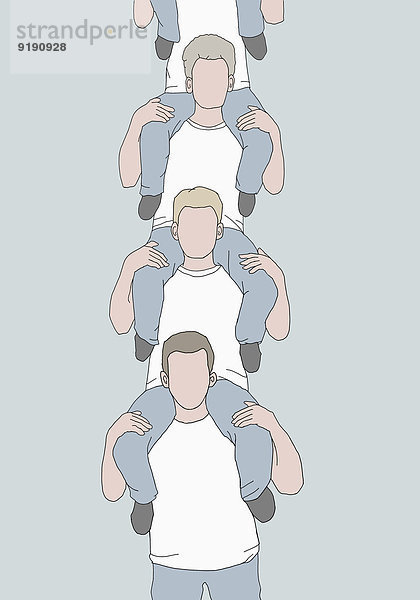Illustratives Bild von mehreren Männern  die sich gegenseitig auf den Schultern tragen.