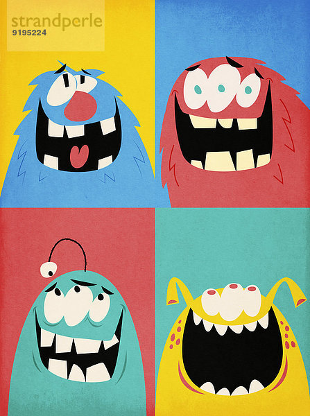 Montage von vier glücklichen Monstern