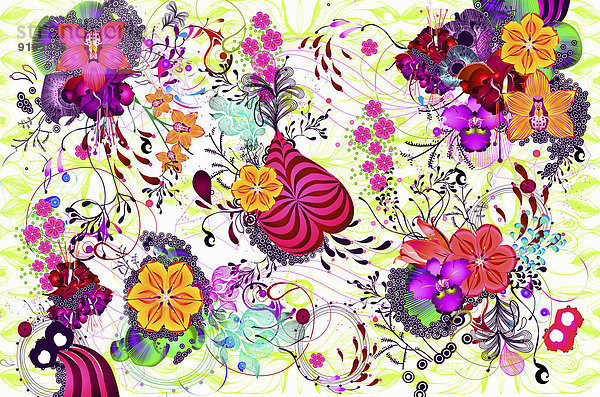 Bunt leuchtendes Muster aus psychedelischen Blumen