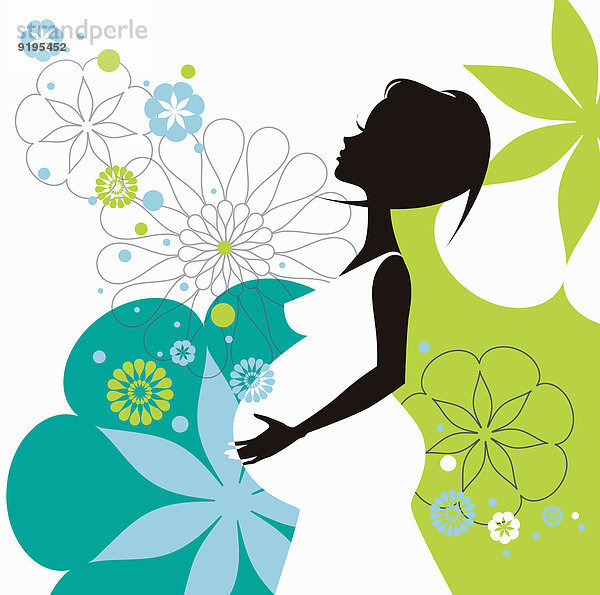 Profil einer schwangeren Frau mit Blumenmuster