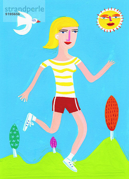 Frau joggt an einem sonnigen Tag